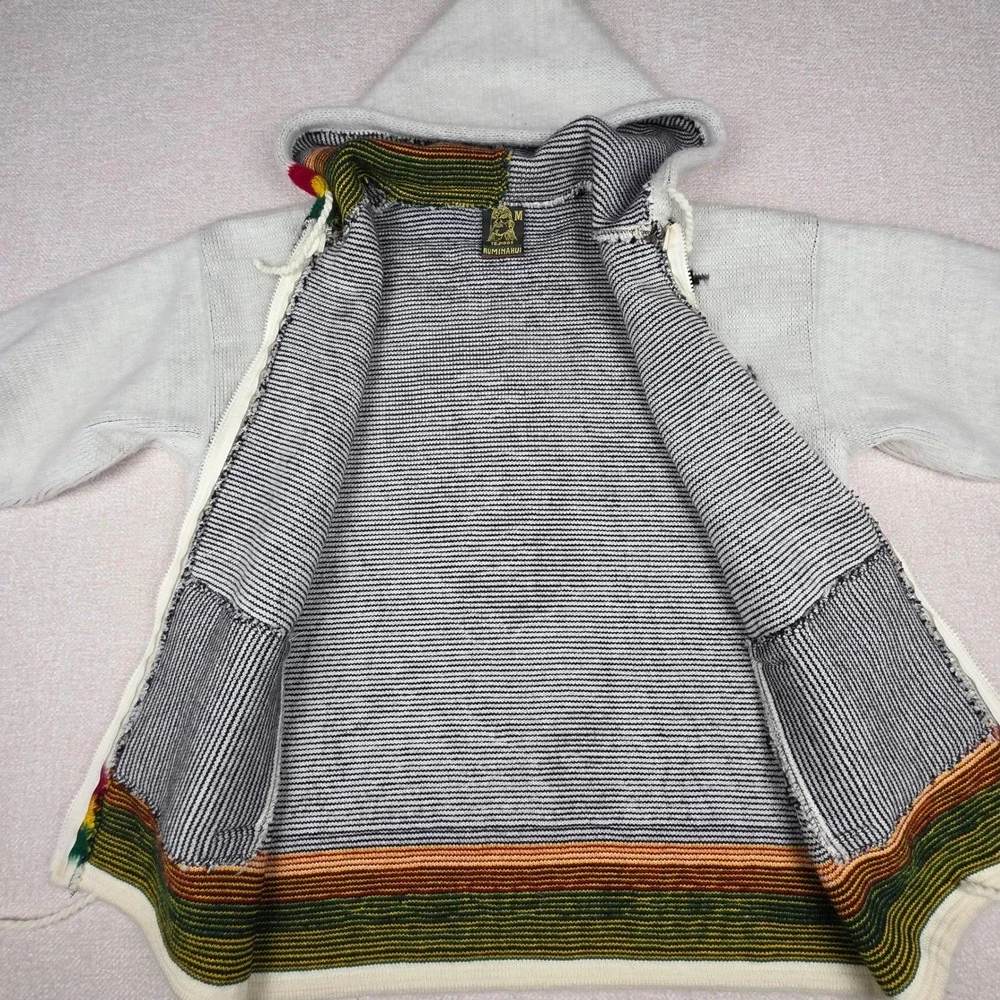 Tejidos Ruminahui Bob Marley Rasta Knit Zip Hoodie Mens Medium White Sweater